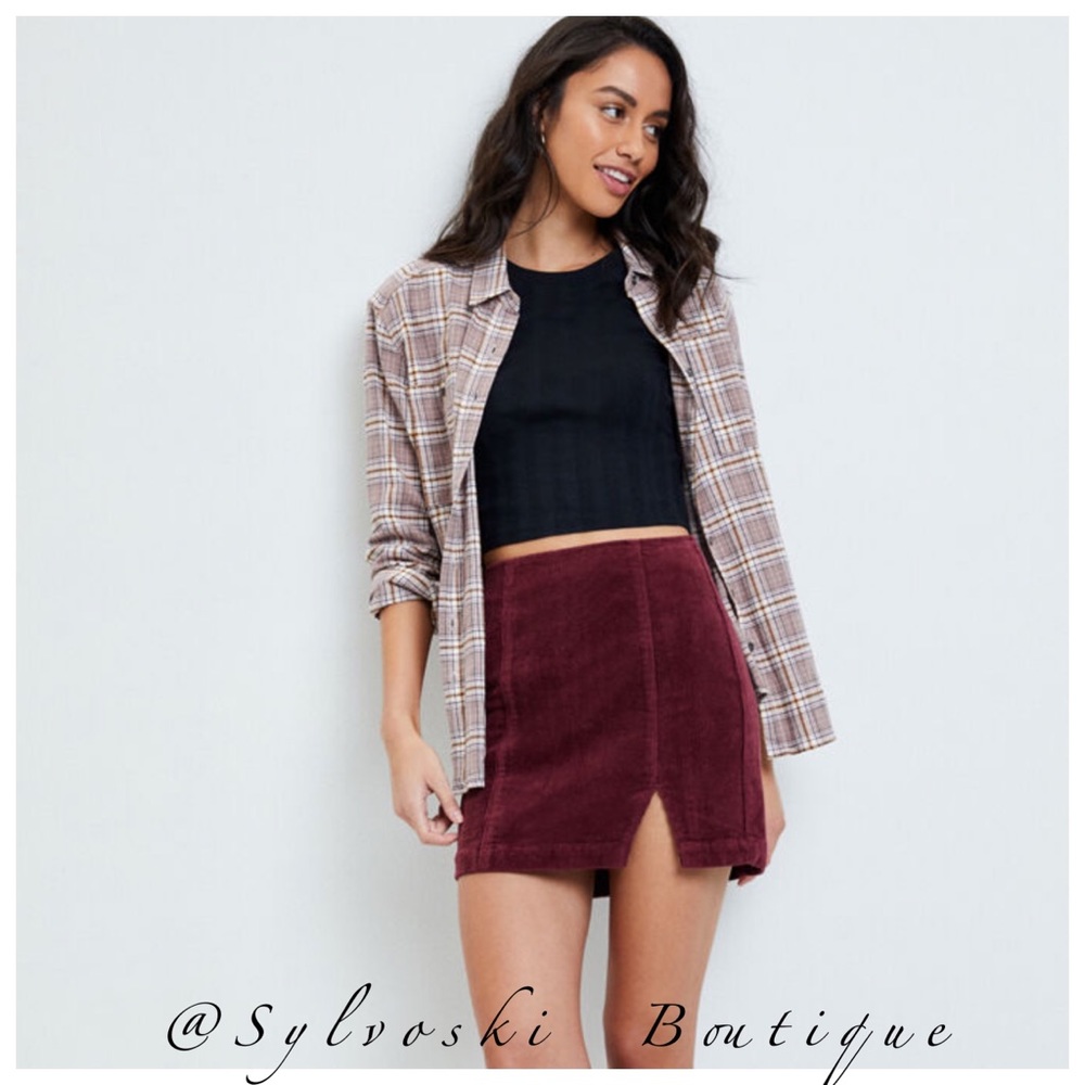 🔥 PacSun Merlot Corduroy Panel Skirt NWT - Picture 2 of 4